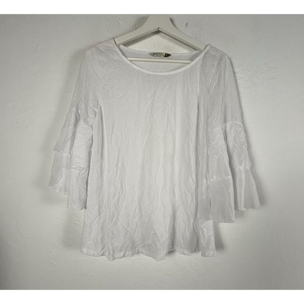 Chalet et ceci Womens White Ruffle Bell Sleeve Top Blouse Size Small Lightweight